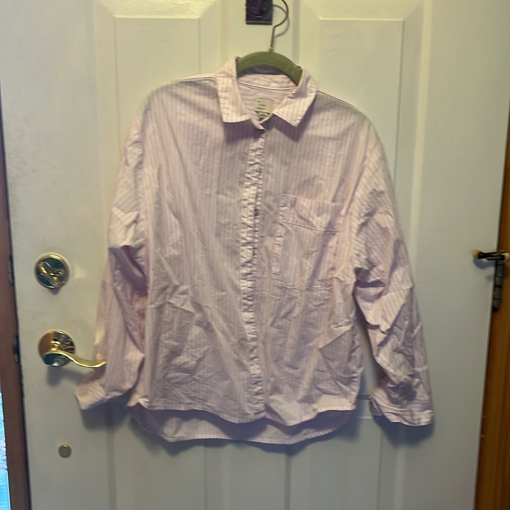 Pink striped button up blouse